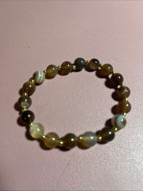 Beaded Agate Stretch Bracelet in Brown and Cream